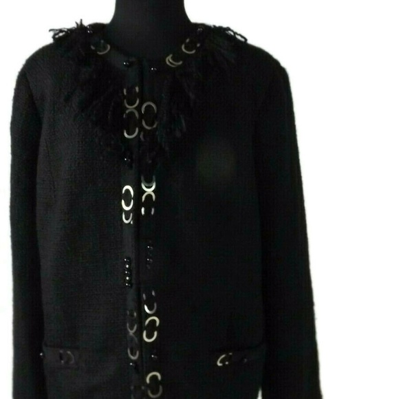 CHICO'S Boucle BLACK Embellished Jacket Size 3 - Picture 8 of 8